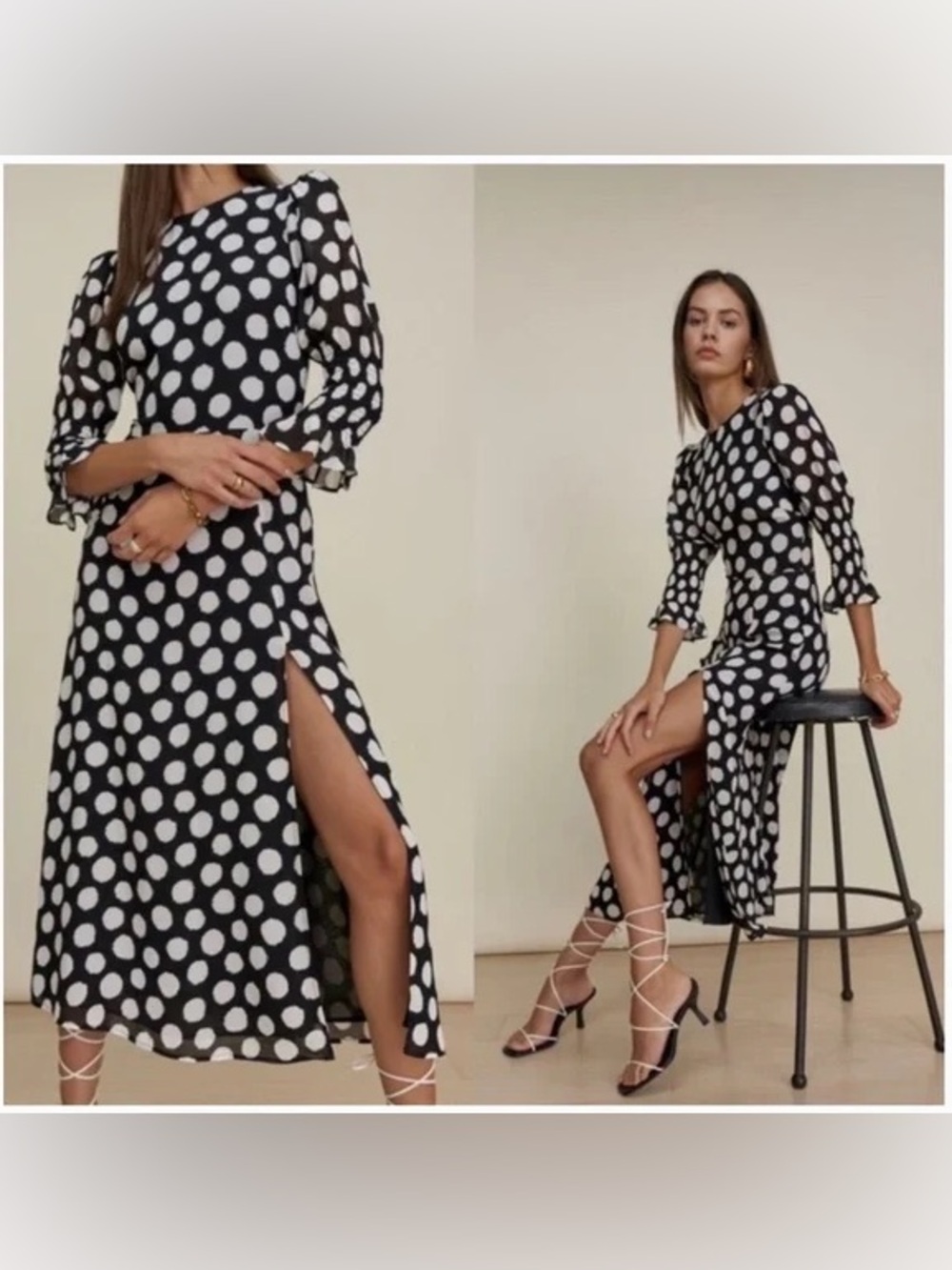 reformation carolena dress black and white Sz 8